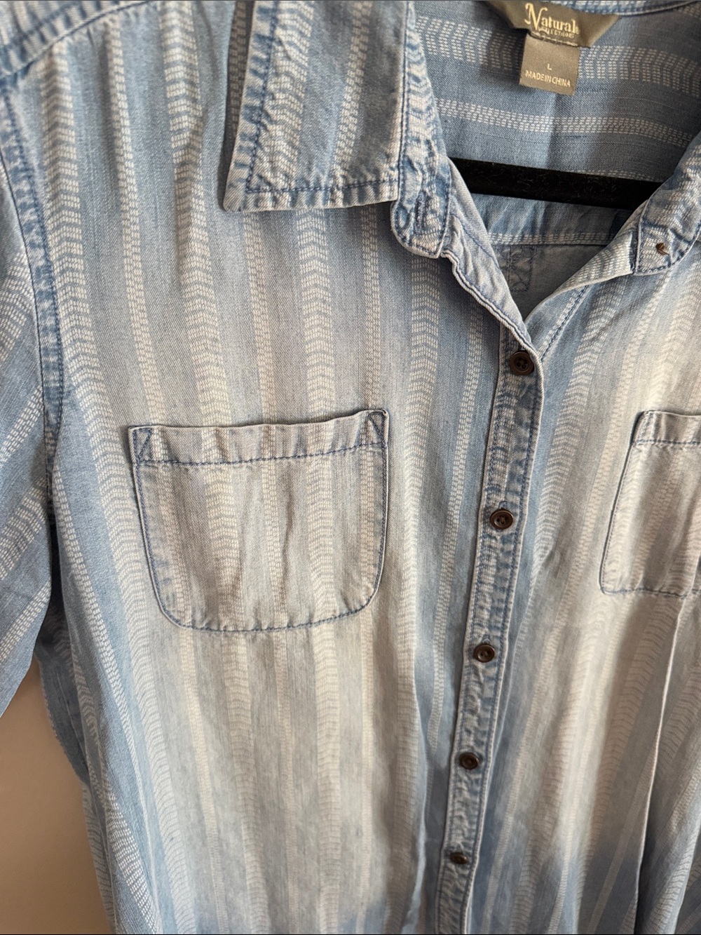 Natural Reflections Blue Striped Denim-Style Button Down Shirt - Picture 6 of 7